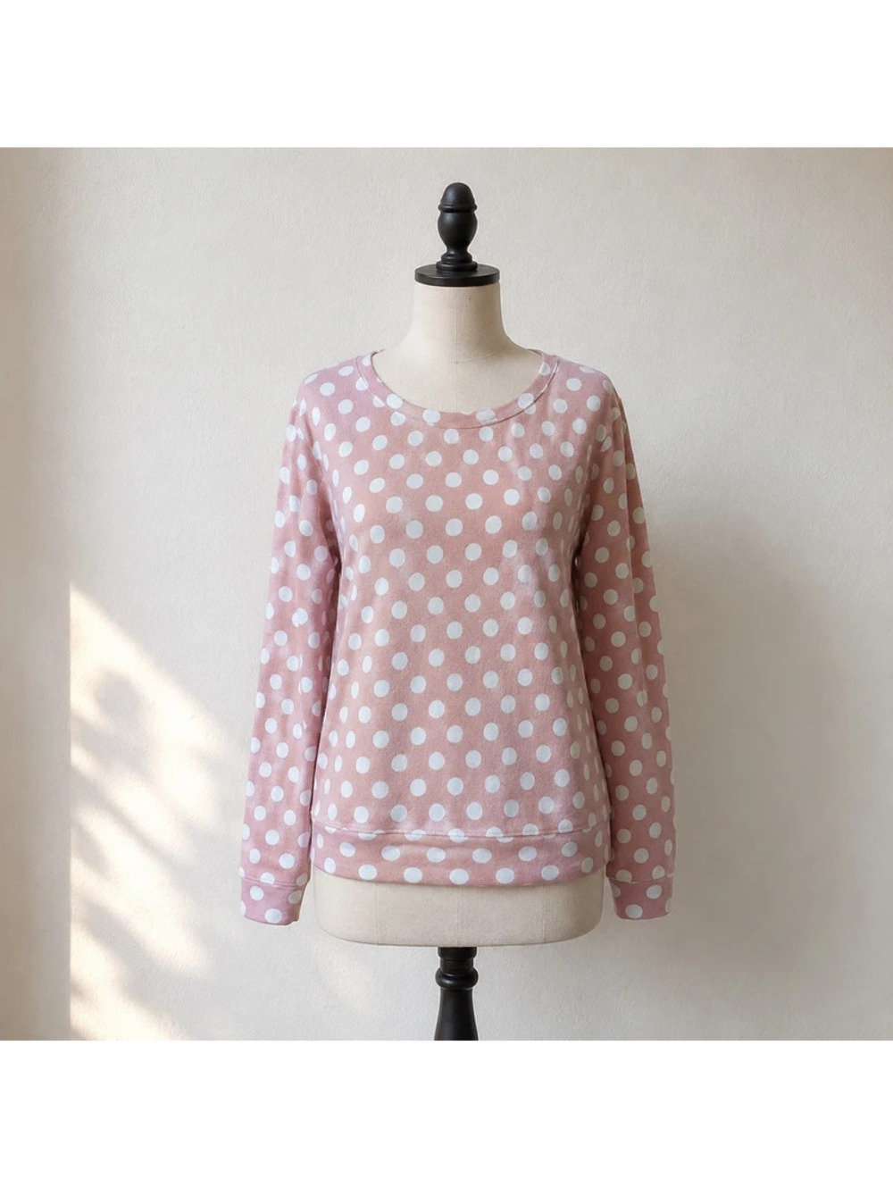 Wildfox Pink White Polka Dot Sweatshirt XS Y2K Cozy Pullover